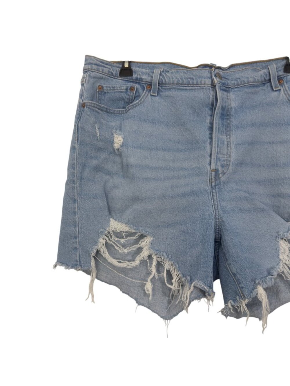 Levis 501 Womens Distressed Light Wash Hi-Rise Denim Shorts Size 22W Button Fly - Picture 13 of 16
